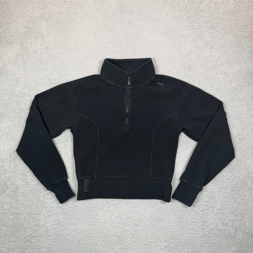 UNRL Womens Black Textured Quarter Zip Pullover Cropped Athletic Top Size S